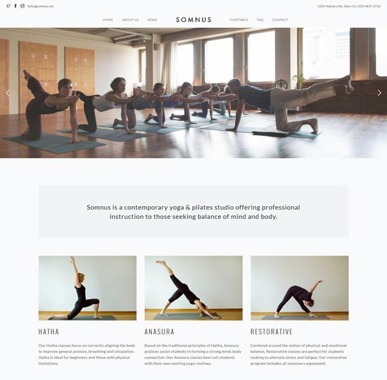 somnus yoga fitness studio tema WordPress