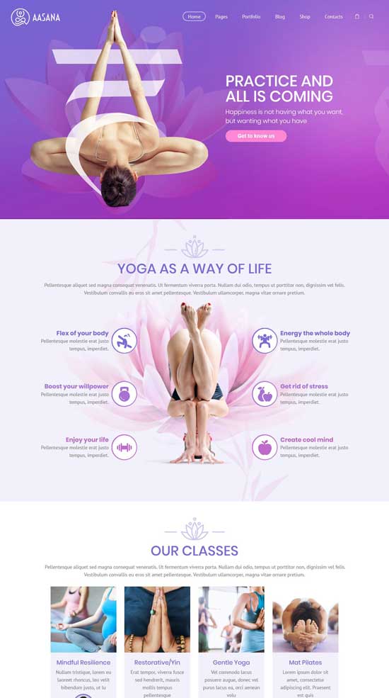 tema wordpress aasana yoga