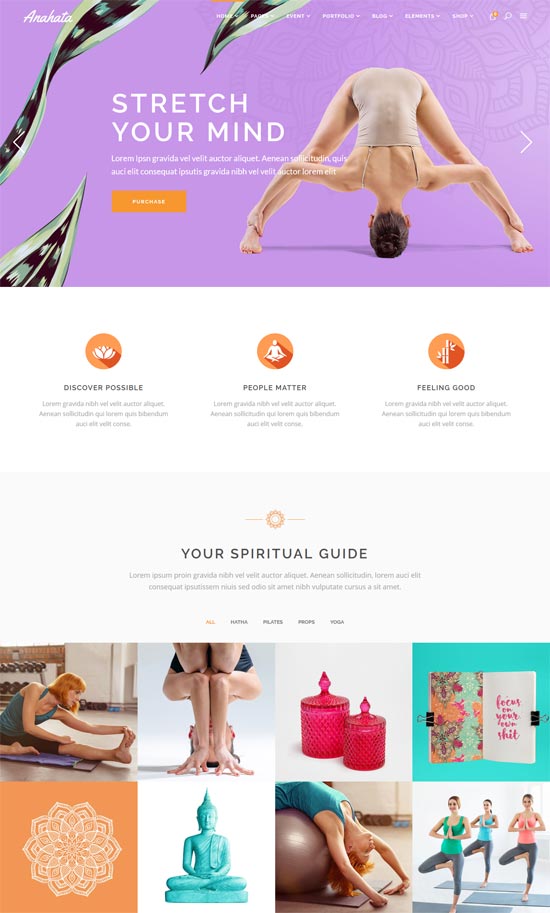 anahata yoga fitness lifestyle tema wordpress