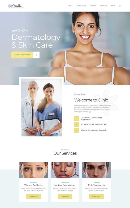 thème wordpress de la clinique de dermatologie accalia
