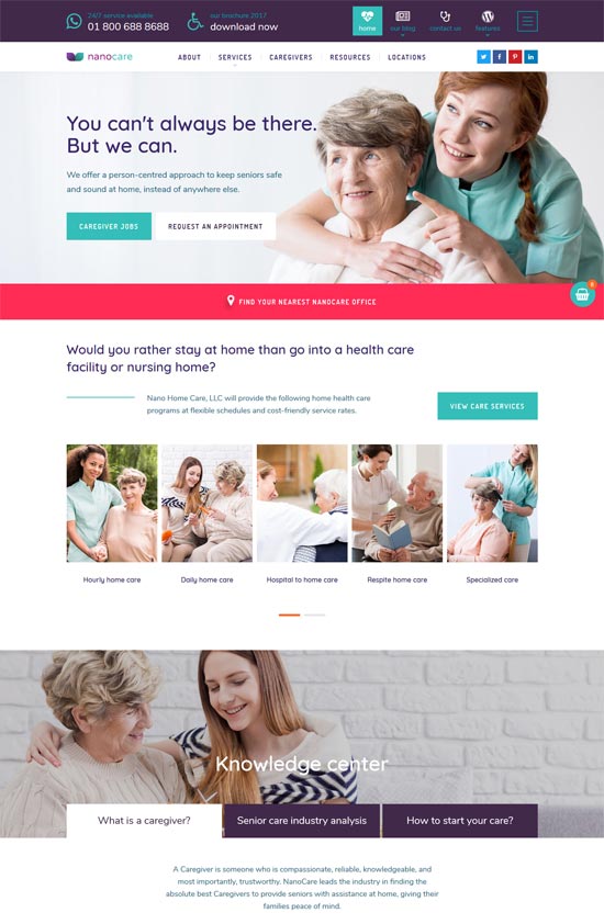 thème wordpress pour les soins de santé à domicile nanocare
