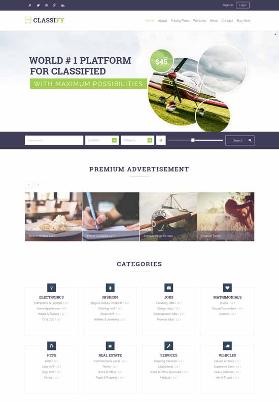 고품질 분류 WordPress 테마 분류