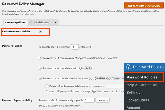 为所有用户设置密码策略 Set up password policy for all users