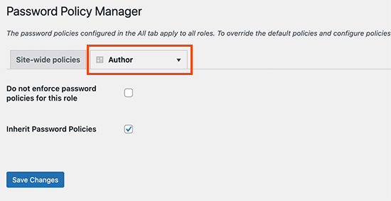为用户角色设置密码策略 Set password policy for user roles