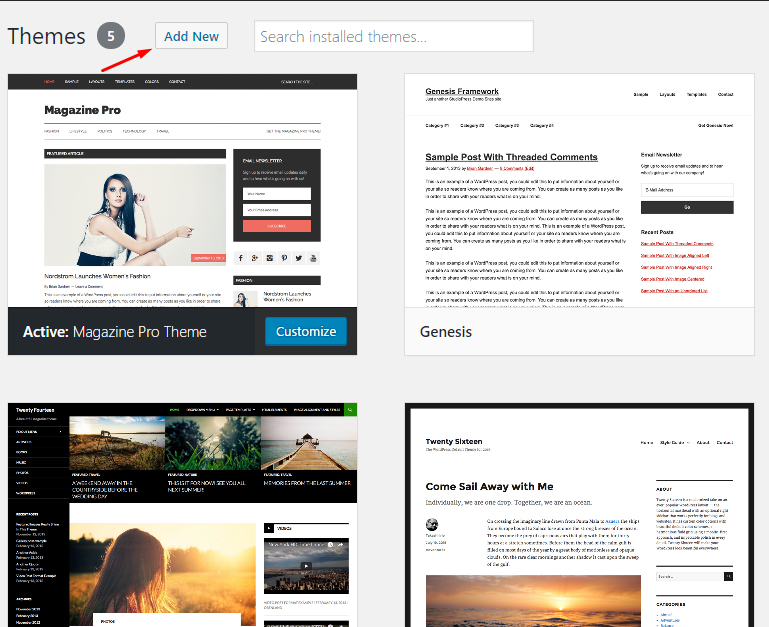 새 테마 WordPress 추가