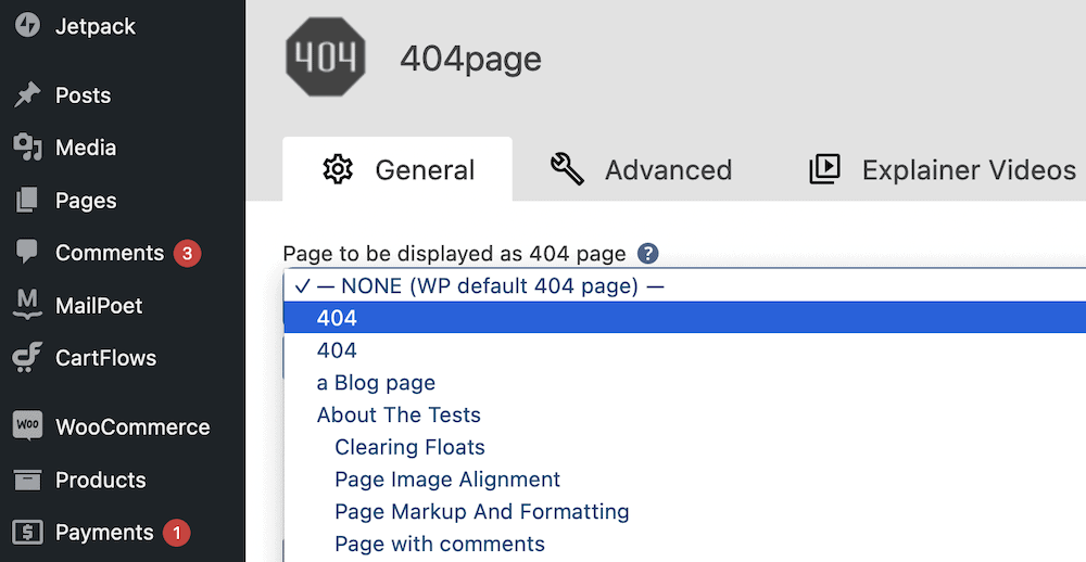 Scegliere una pagina 404 nella pagina 404.