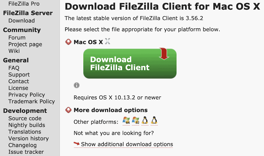 FileZillaバージョンの選択。