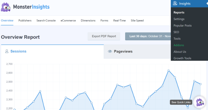 MonsterInsights 儀表板報告 - WPBeginner MonsterInsights dashboard reports