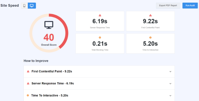 網站速度報告 - WPBeginner Site speed report