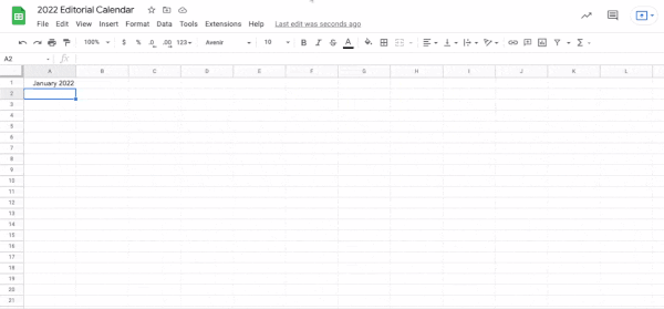 Formatando o título de janeiro em um calendário do Planilhas Google