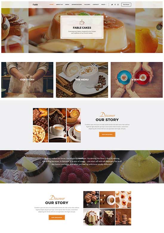 Fable - Tema WordPress per ristorante Bakery Cafe Pub