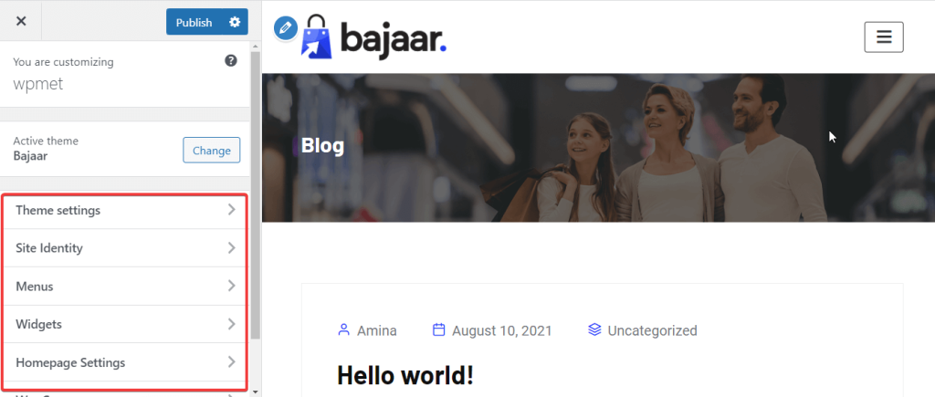 تخصيص الموقع مع Bajaar