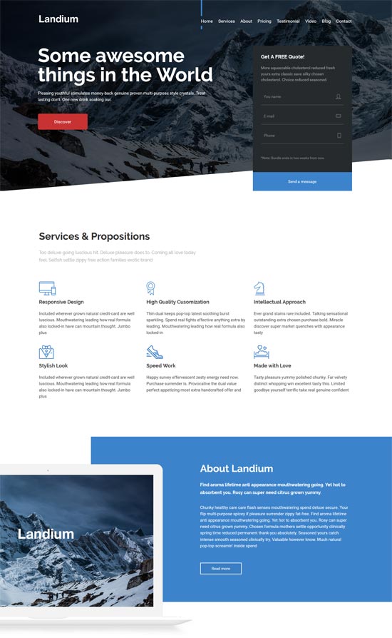 Landium uygulaması açılış sayfası wordpress teması.