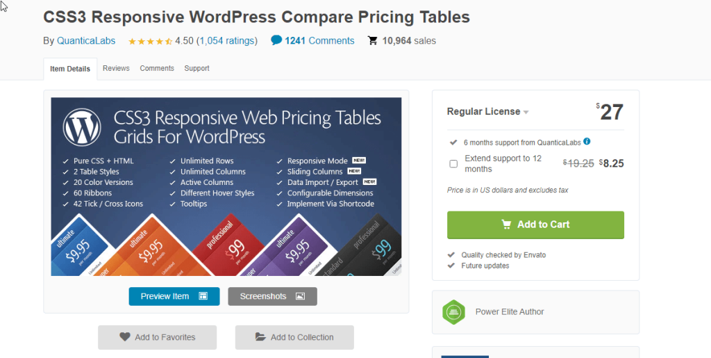 CSS3 Responsive WordPress Confronta le tabelle dei prezzi