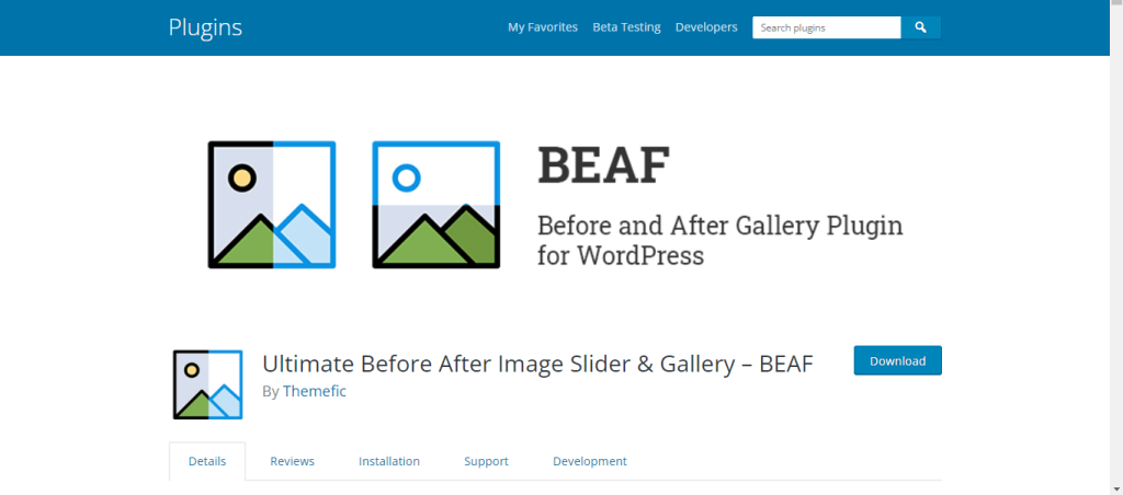 Plugin de comparaison d'images BEAF pour WordPress