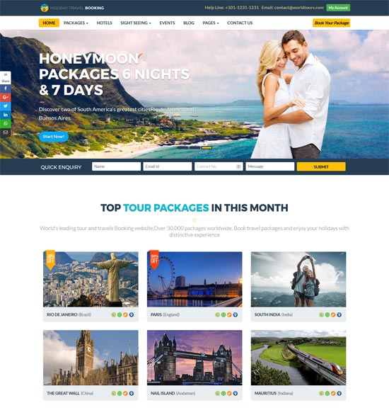 plantilla html5 de reserva de boletos en línea de viajes de vacaciones