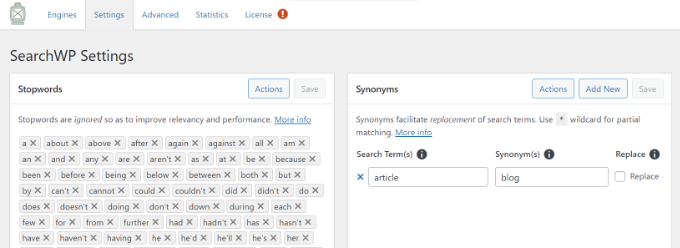 在设置中添加停用词 - WPBeginner Add stopwords in settings