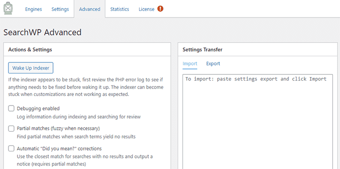 搜索WP高级设置 - WPBeginner SearchWP Advanced Settings
