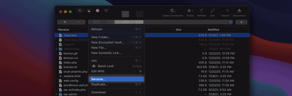 Cambiar el nombre de un archivo dentro de Cyberduck.