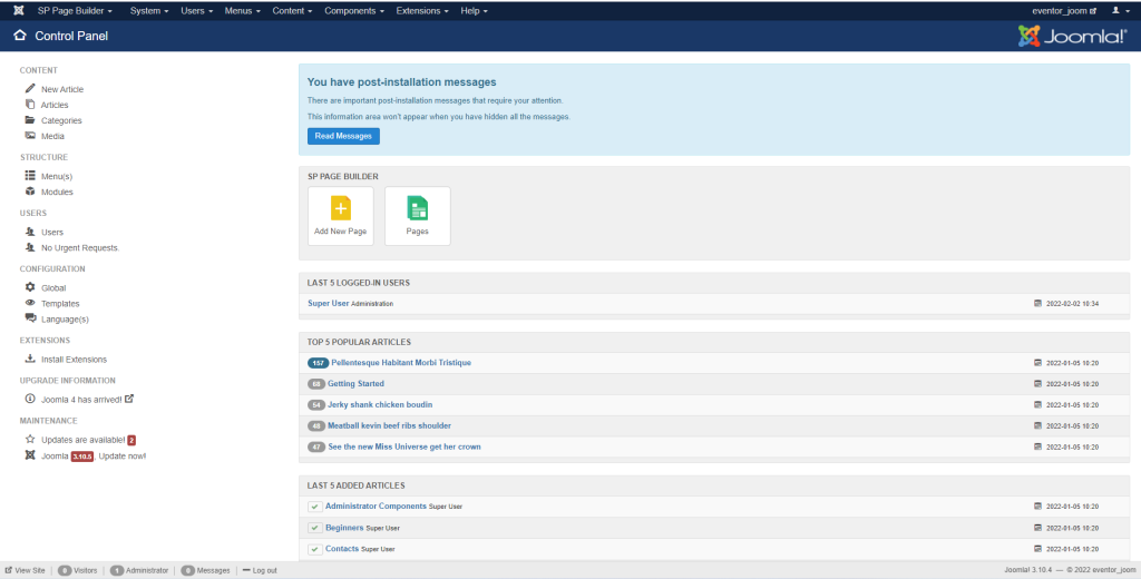 Joomlaコントロールパネル