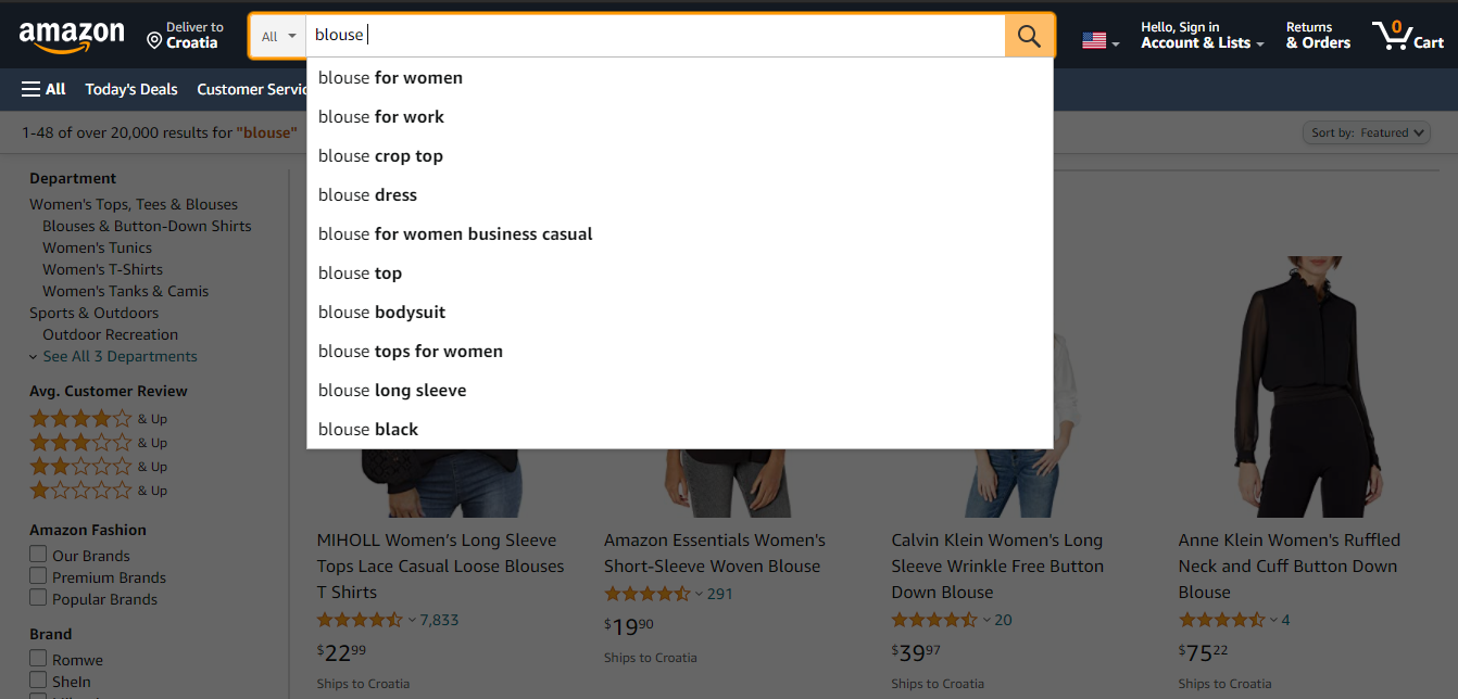 Barra di ricerca su Amazon