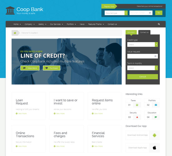 CoopBank - 银行、金融信贷模板