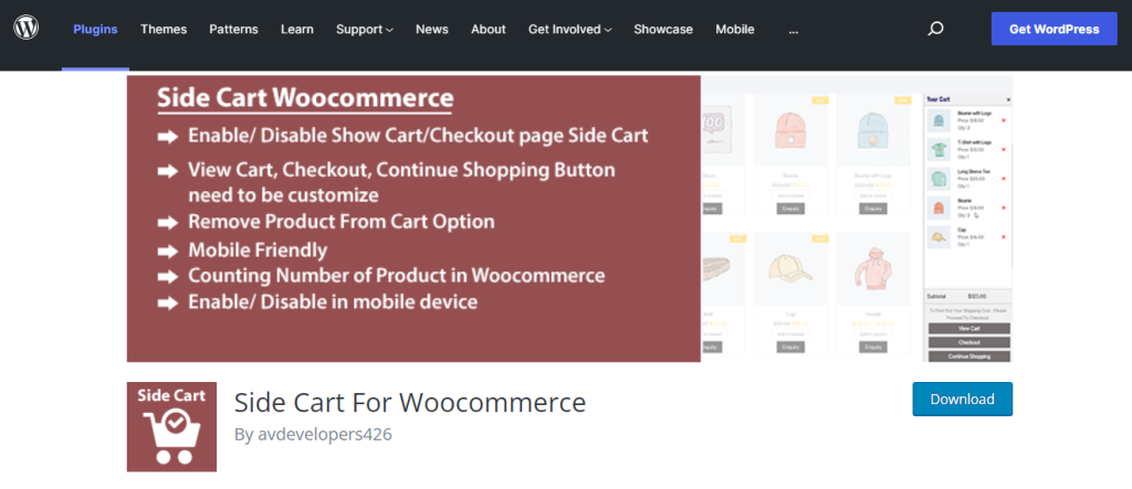 รถเข็นด้านข้างสำหรับ WooCommerce