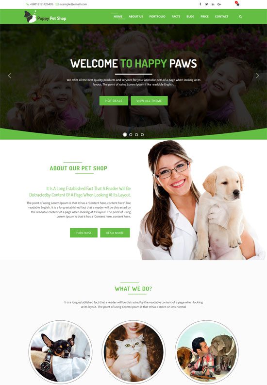 plantilla de sitio web de tienda de mascotas html5