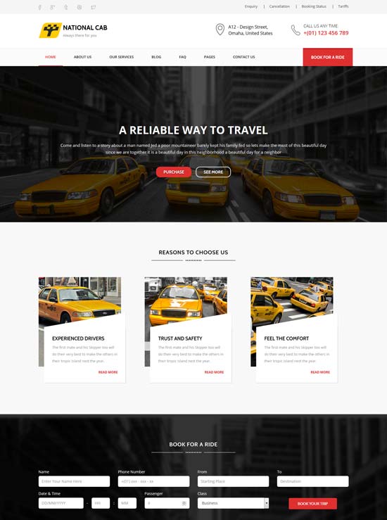 TaxiCab - HTML-Vorlage für Taxiunternehmen