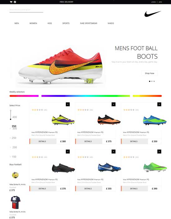 Modello reattivo per eCommerce con scarpe senza punte