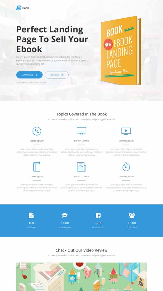 Página de destino do e-book responsivo ao livro