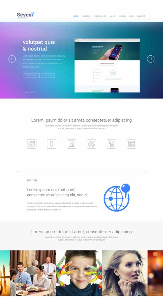 Modelo responsivo à página de destino livre Seven7