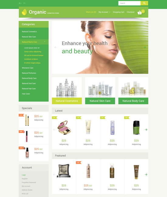 tema opencart de cosméticos orgânicos