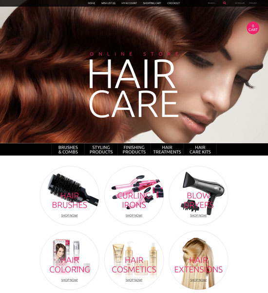 tema opencart de cuidados com o cabelo