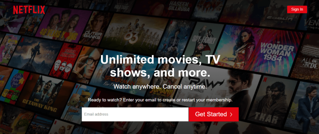 Netflix é landing page do serviço de streaming