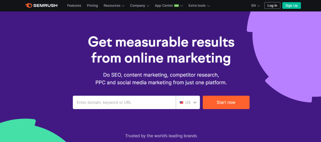 A página de destino do SEMrush