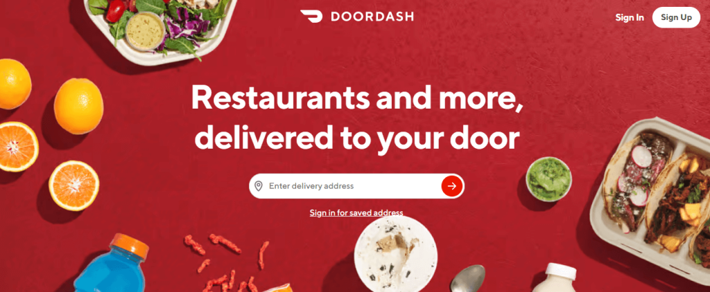 Melhor amostra de página de destino do DoorDash