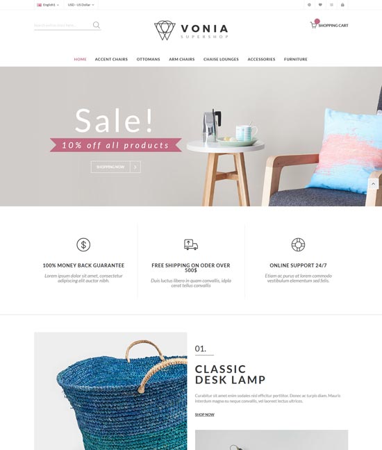 Vonia mobilier responsive tema magento
