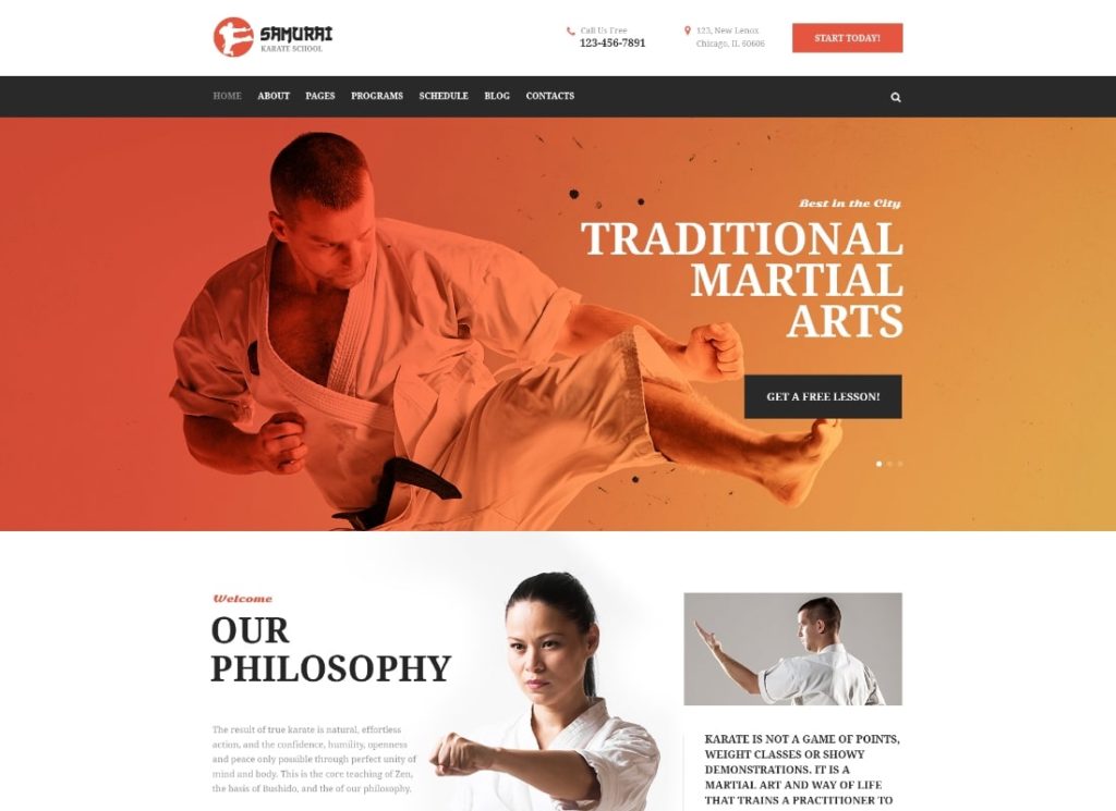 Samurai | Tema WordPress pentru școală de karate și centru de fitness