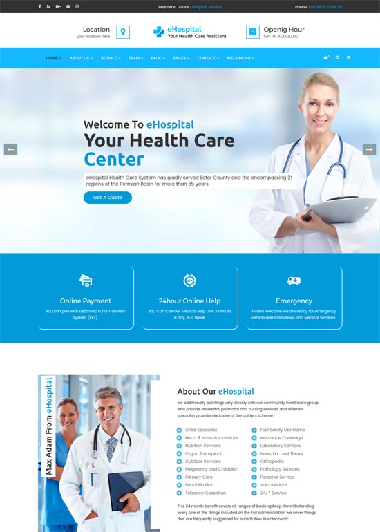 ehospital health medical html-vorlage