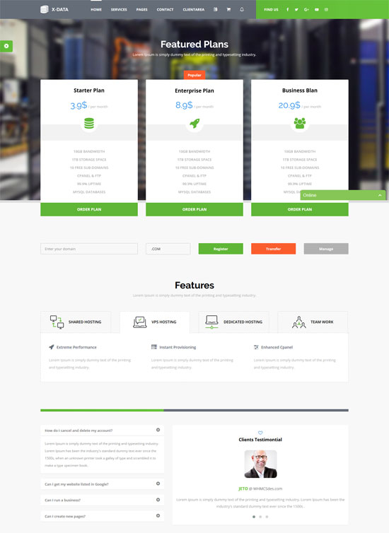 x-data whmcs HTML-Webhosting-Vorlage