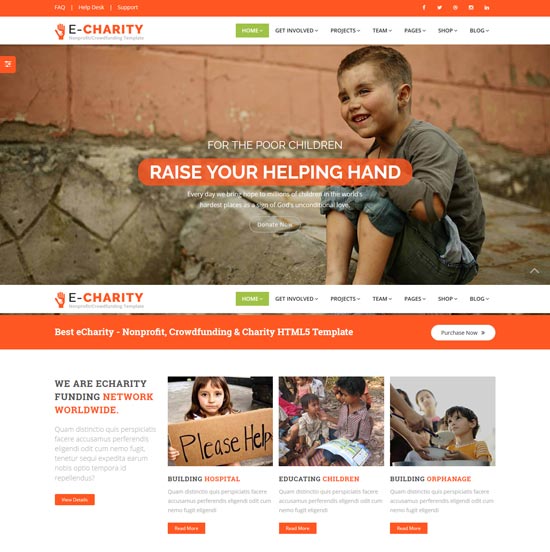 echarity gemeinnützige Wohltätigkeitsorganisation html5-Vorlage