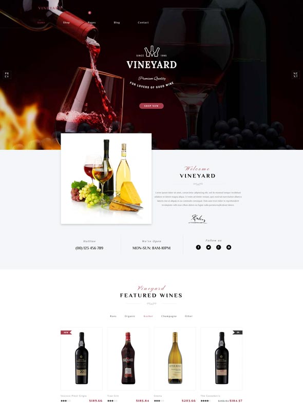 Vineyard - Thème WordPress WooCommerce adaptatif pour magasin de vin