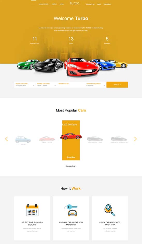 turbo araba kiralama sistemi wordpress teması