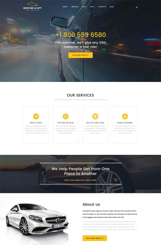 Bana ulaşım taksi hizmetleri wordpress teması ver.