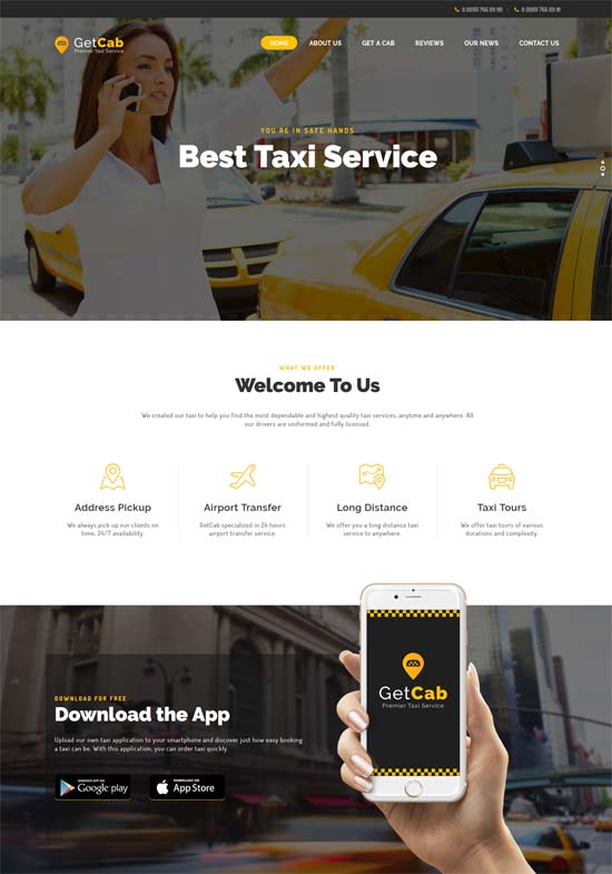 getcab online taksi hizmeti wordpress teması.