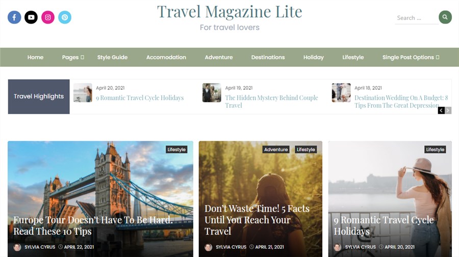 Travel Magazine Lite for WordPress 报纸网站模板