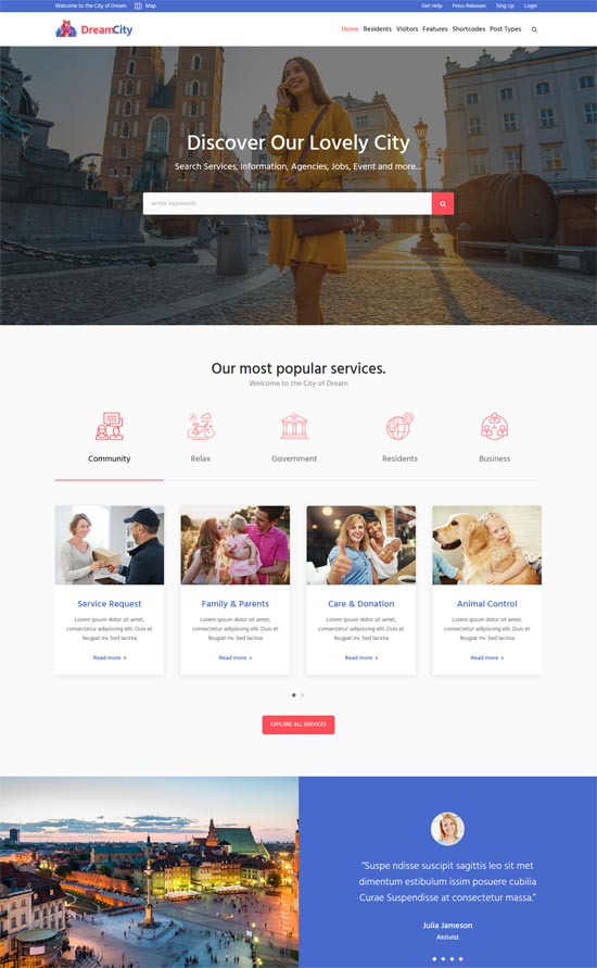 portal miasta marzeń rząd miejski motyw wordpress