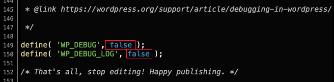 errorlogscodedeactivate - WPBeginner Deactivate WordPress Debug Mode