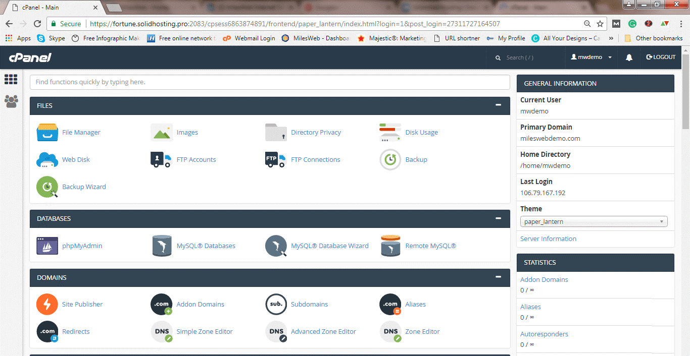 แดชบอร์ด cPanel